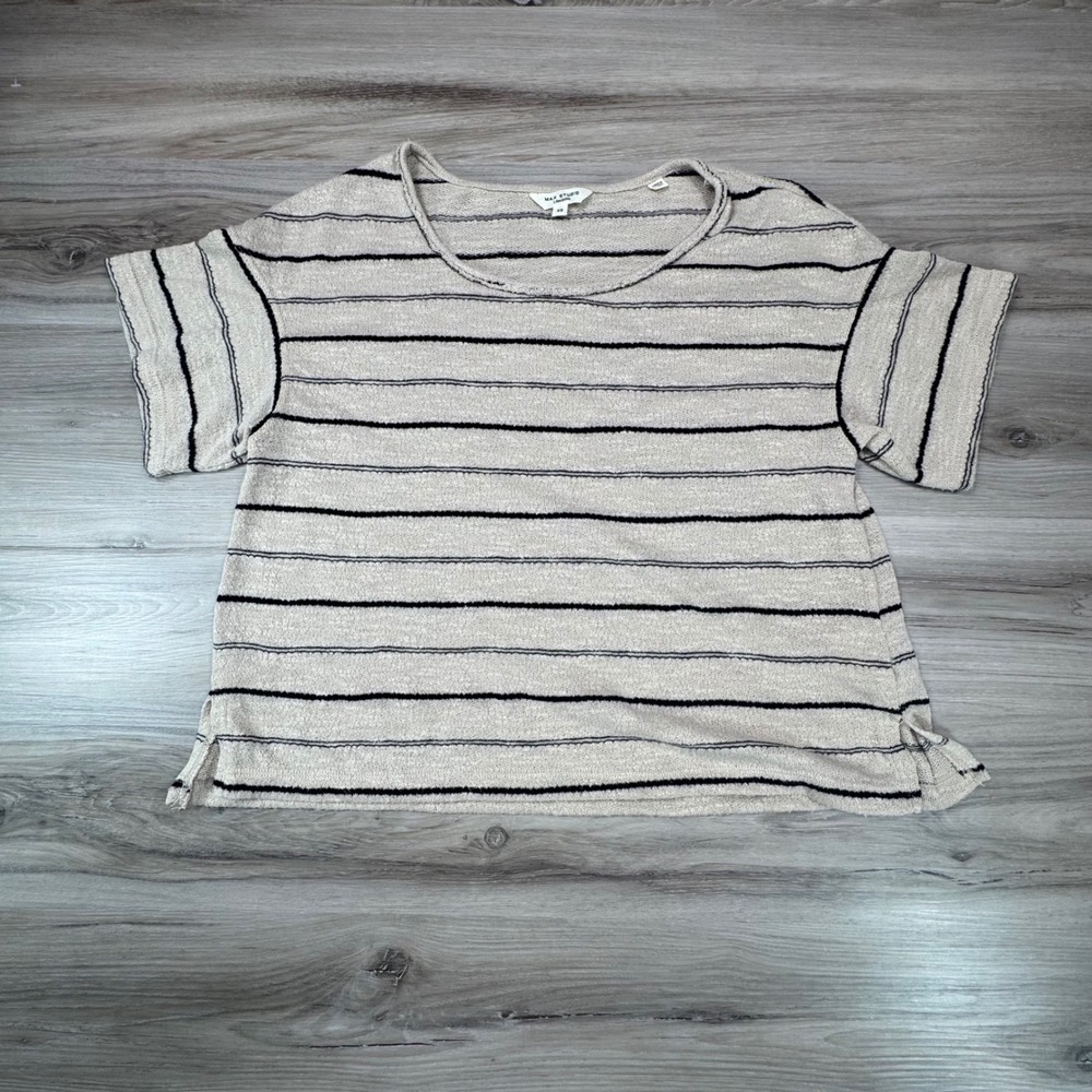 MAX STUDIO LONDON Striped‎ Knit Pullover Top WMNS XS Short Sleeve cottagecore